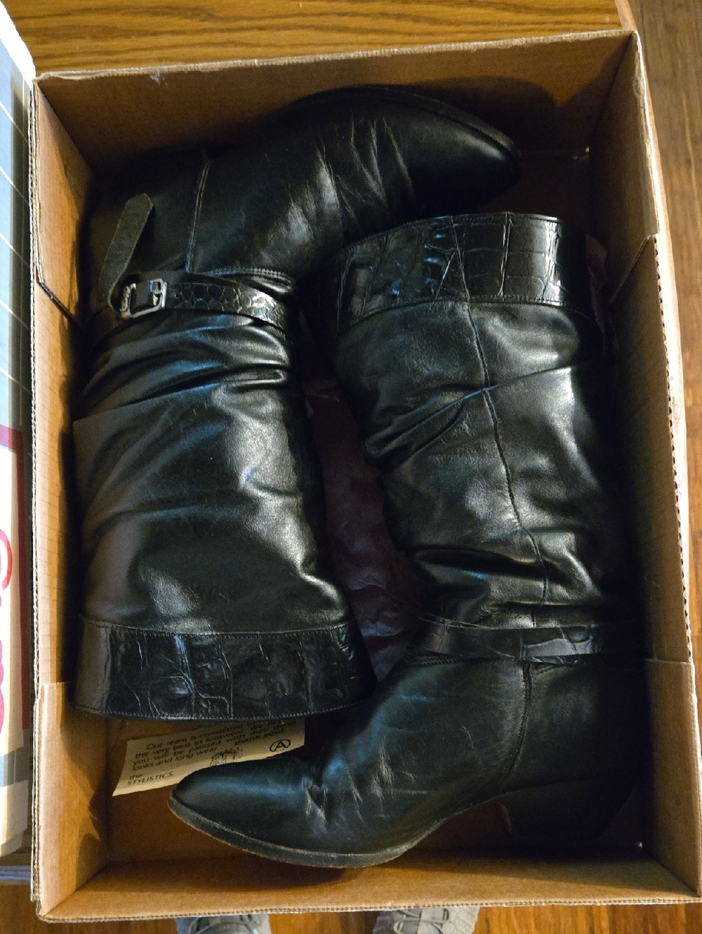 dingo Heeled Boots Box with Red Logo on Gray Grid